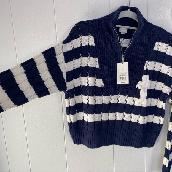 Quarter Zip Collared Pullover Sweater Blue White Stripe Universal Thread Sz S - Picture 6 of 9
